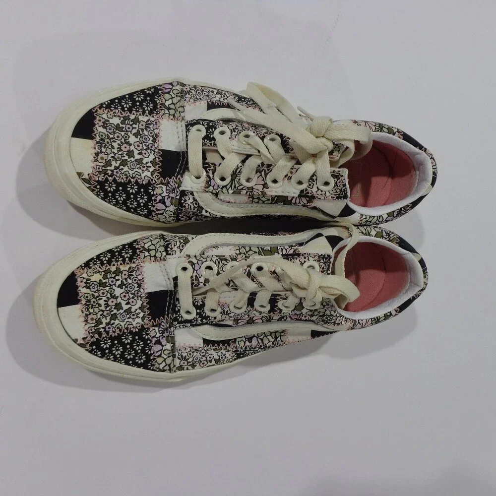 Vans Old Skool Sneaker Shoes Patchwork Floral Low Top‎ Black Sz Women 6 Men 4.5